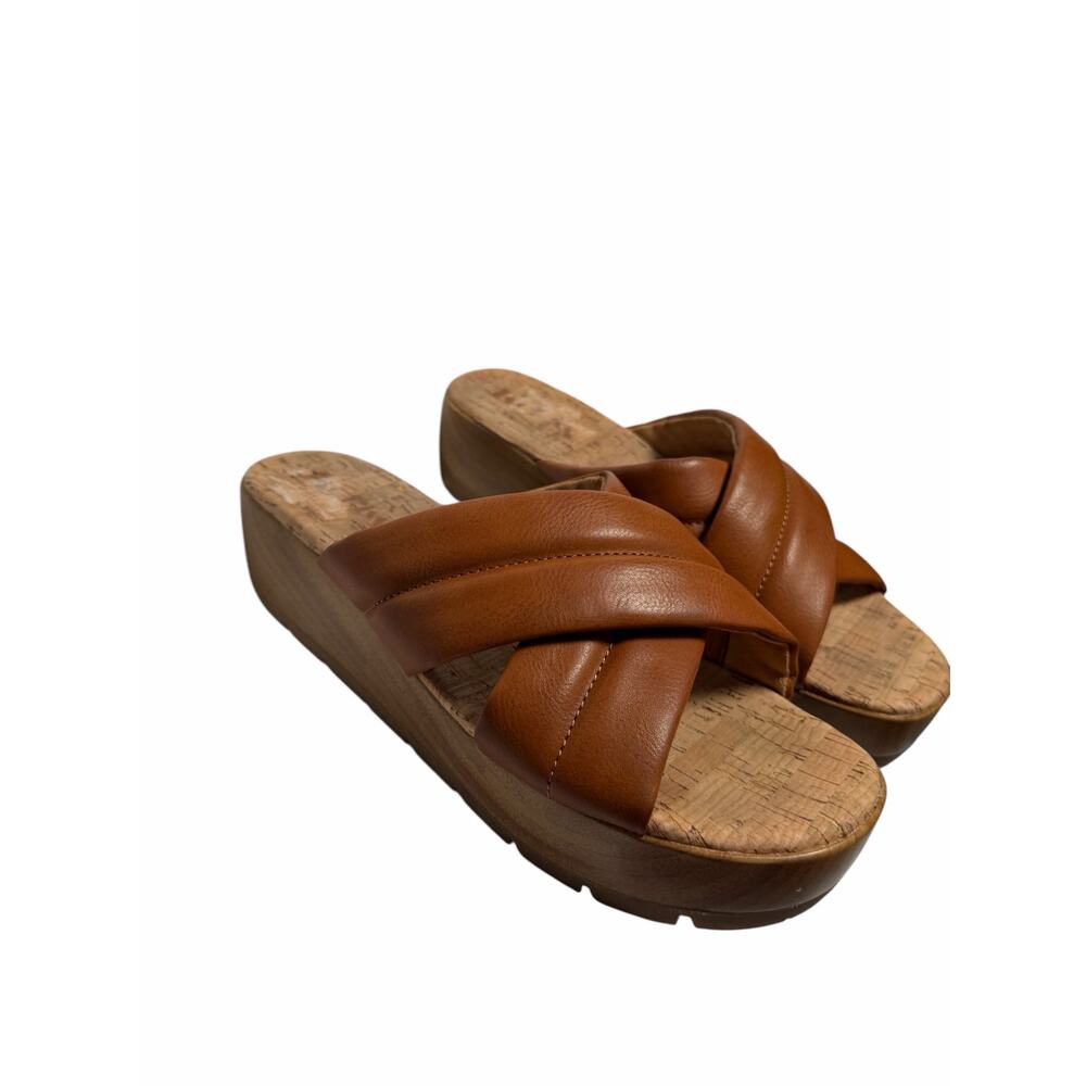 Korks Women’s Faithe Crossover Platform Sandals Cork Slide Cognac Tan 9
